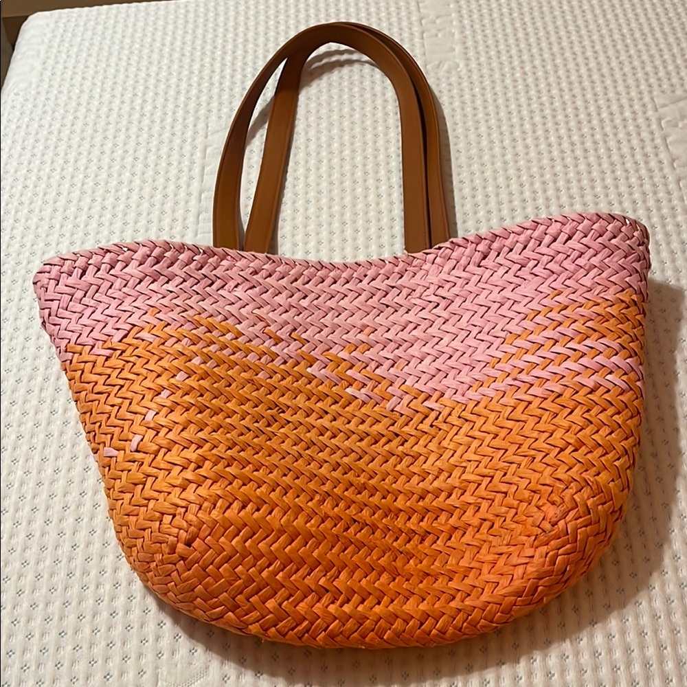 Pink and Orange Woven Tote Bag